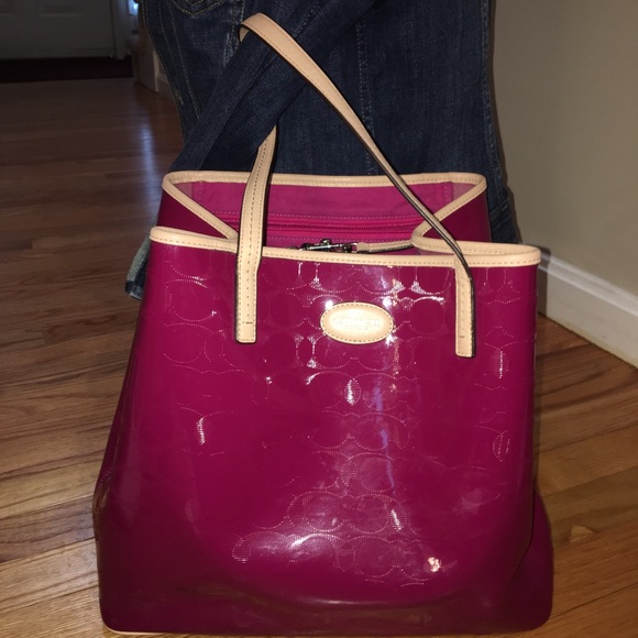 Almost new Coach  leather with vinyl coat tote. - Picture 2 of 3